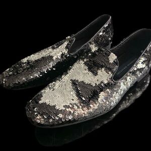 Giorgio Brutini Sequin Black to Silver Loafers Men's Dress Shoes 9.5